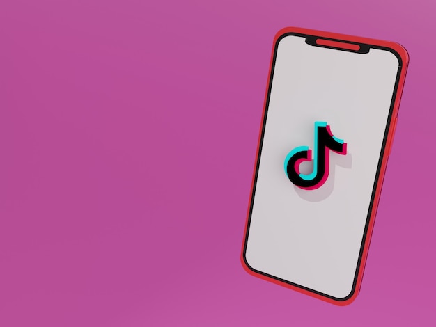 3d-smartphone met tiktok-logo in het midden van het scherm en roze achtergrond