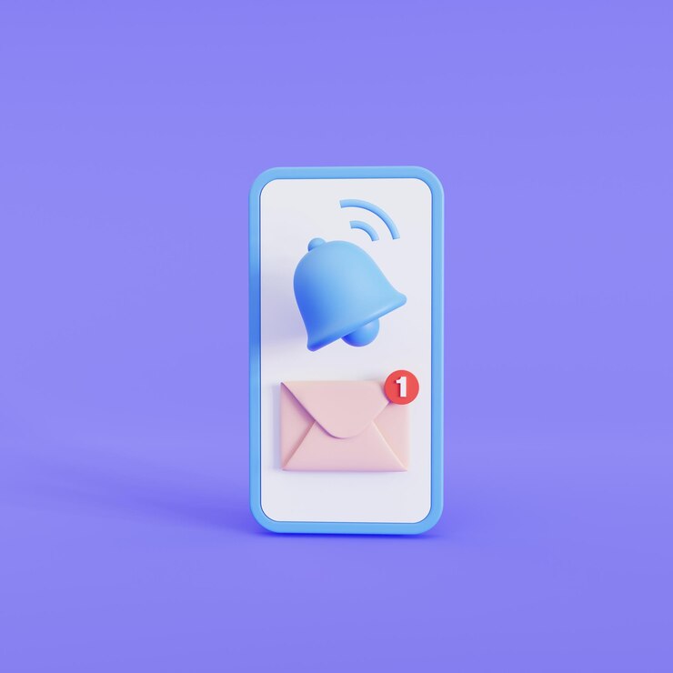 Photo 3d smartphone with an envelope new message notification on the phone 3d illustration
