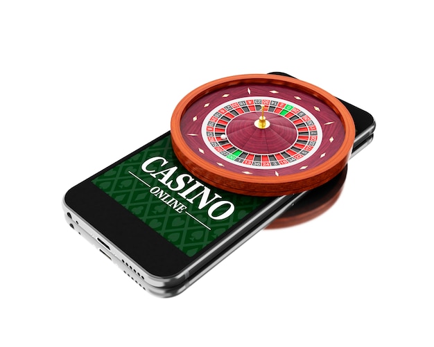 3d smartphone con roulette. concetto di casinò online