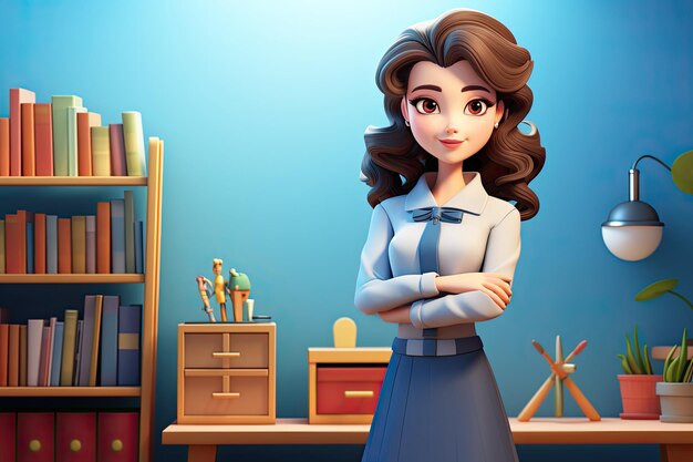 3d smiling cartoon character of female teacher