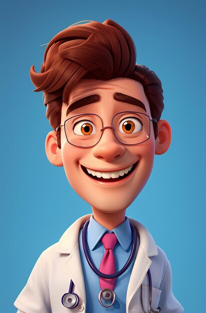 Foto personaggio dei cartoni animati sorridente del medico 3d