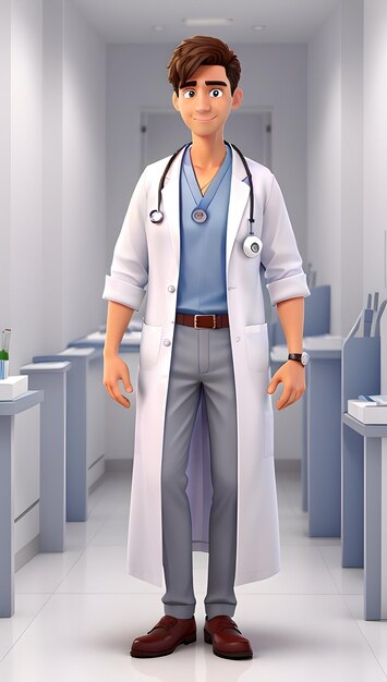 Photo 3d smiling doctor with a stethoscope character photo