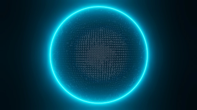 3d smooth black and blue glow ring rendering