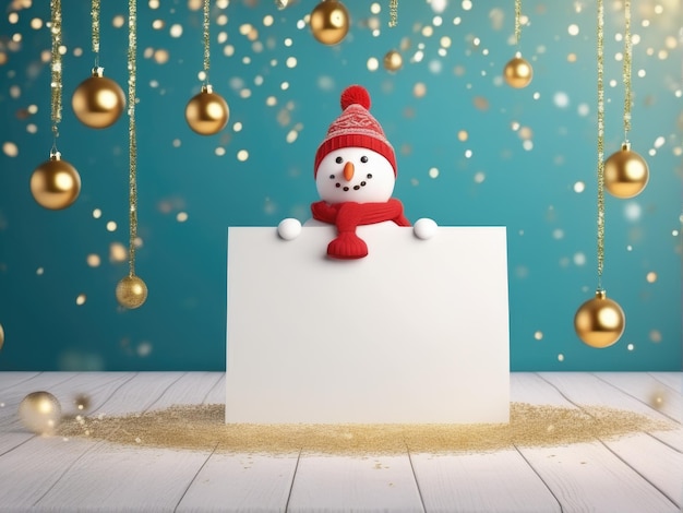 3D-sneeuwpop met lege banner Kerst wenskaartsjabloon