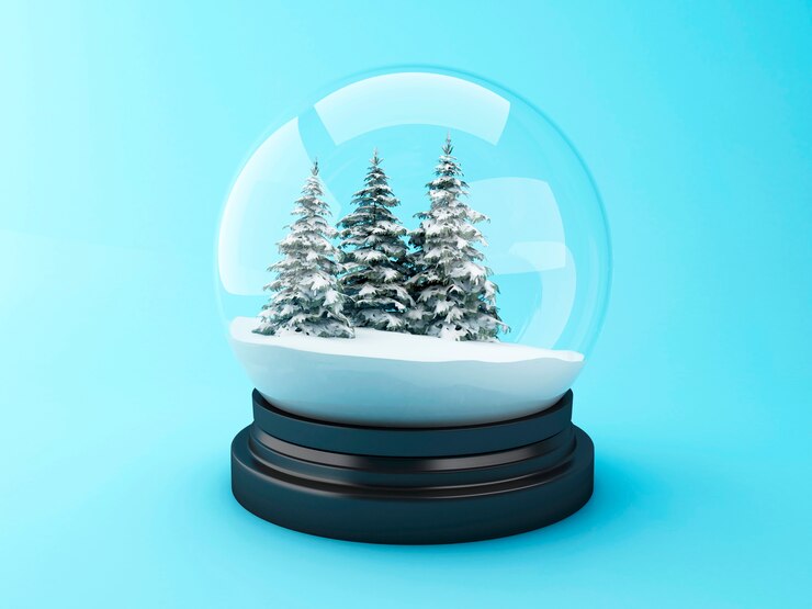 Фотография 3d снежный купол с соснами.