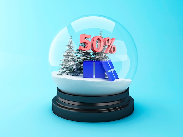 3d Snow dome with trees and red 50% discount.