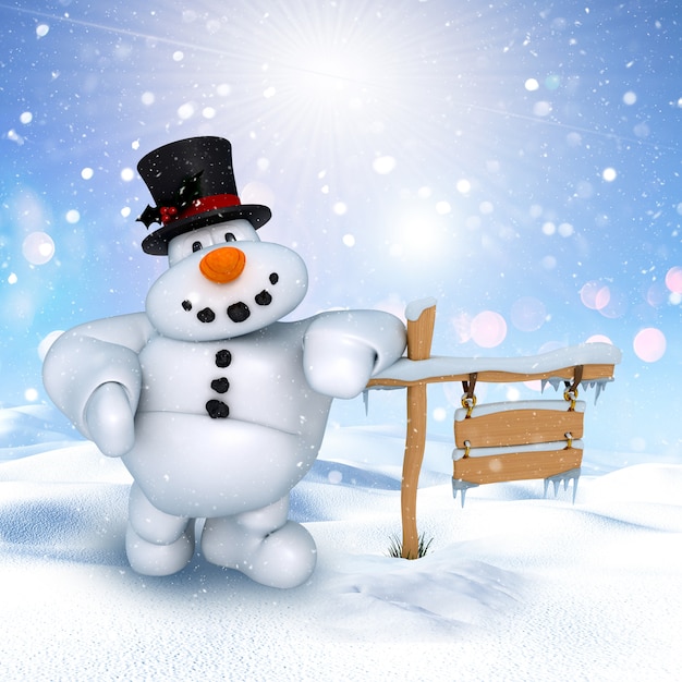 3D snowman in a winter landscape