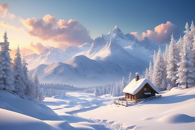 3d снежный зимний пейзаж