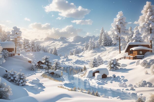 3d snowy winter landscape