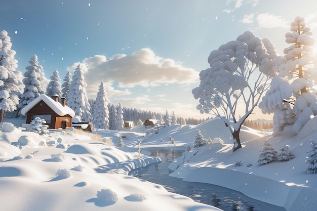 3d snowy winter landscape