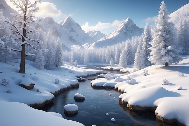 3d snowy winter landscape