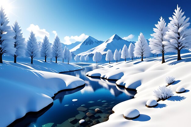 3d снежный зимний пейзаж