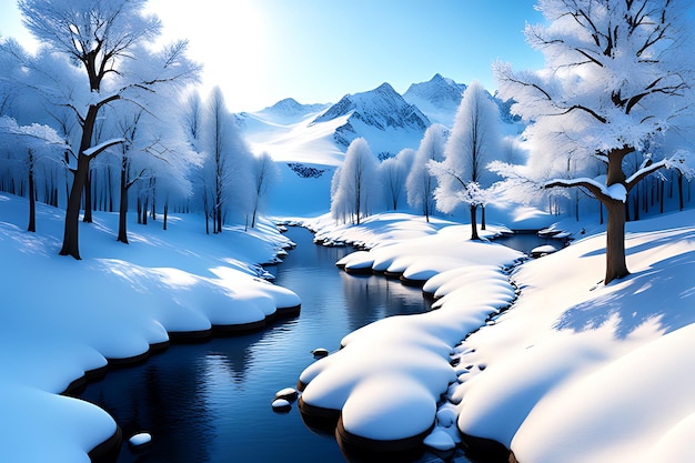 Foto paesaggio invernale innevato 3d