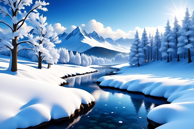 Photo 3d snowy winter landscape