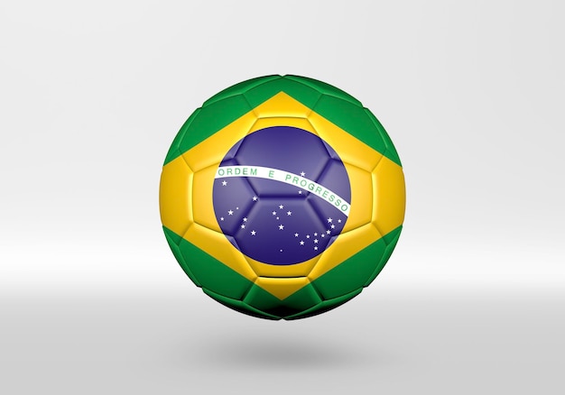 灰色の背景にブラジルの旗と3Dサッカーボール