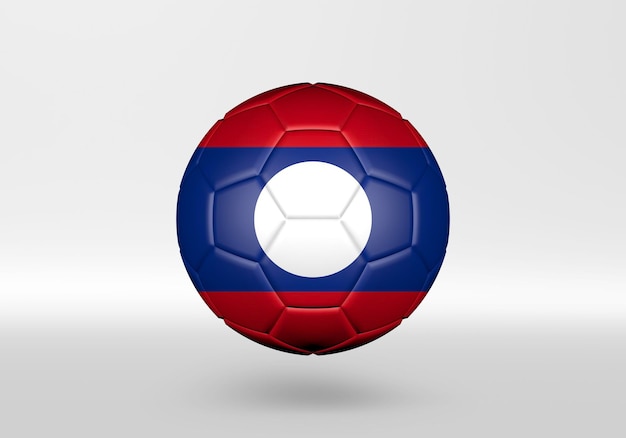 3d soccer ball with the flag of Laos on grey background