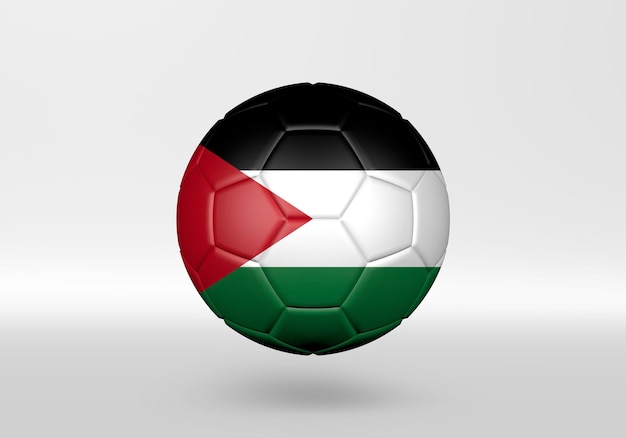 Foto pallone da calcio 3d con la bandiera della palestina su sfondo grigio