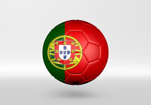 Photo 3d soccer ball with the flag of portugal on grey background