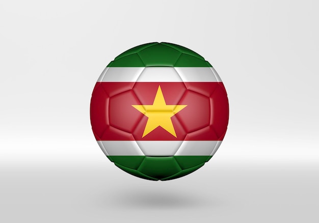 Photo 3d soccer ball with the flag of suriname on grey background