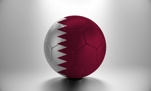 Pallone da calcio 3d con bandiera del paese del qatar. pallone da calcio con bandiera del qatar