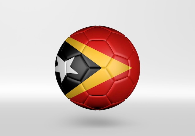 Фото 3d футбольный мяч с флагом восточного тимора на сером фоне