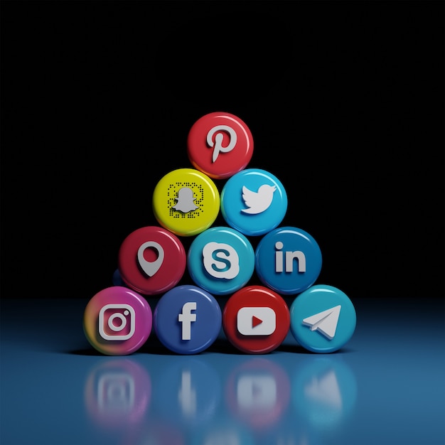 Photo 3d social media and communication icons in a readymade hierarchical design on the front