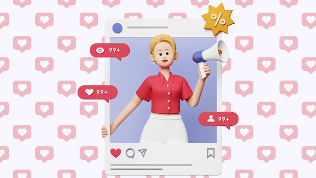 ソーシャルメディアのパターンと3Dデジタルマーケティングのイラスト 背景写真 1