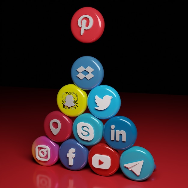 3D social media icons and address