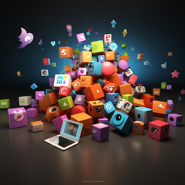 3d social media icons background