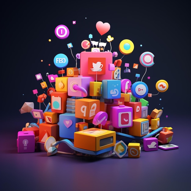 3d social media icons background