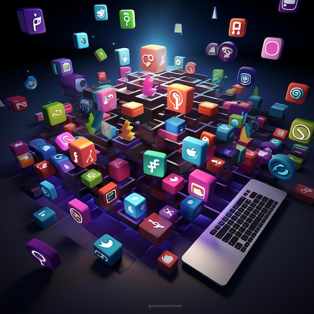 3d social media icons background