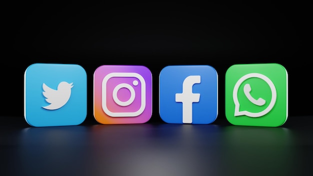 3D Social Media logo with black background