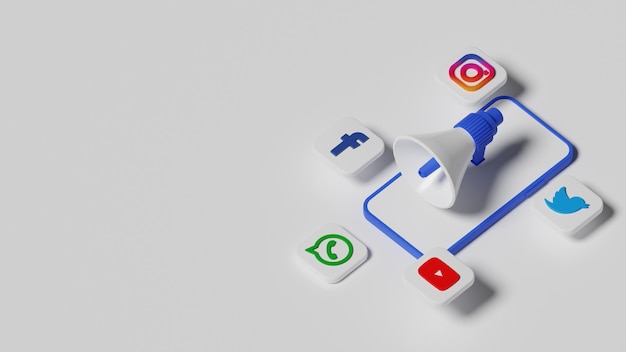 3d social media marketing illustration concept. premium photo