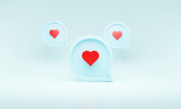 3d social media notification love red heart icon in chat bubble blue on blue background illustratio