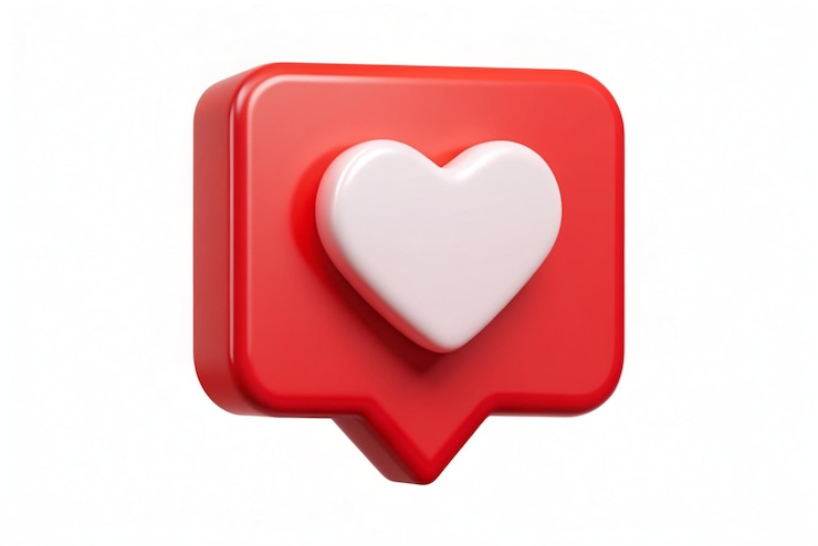 Foto 3d sociale media kennisgeving liefde als hart icoon bericht dialoogknop met rood hart rode spraak bubbel met wit hart trendy en moderne vector in 3d stijl