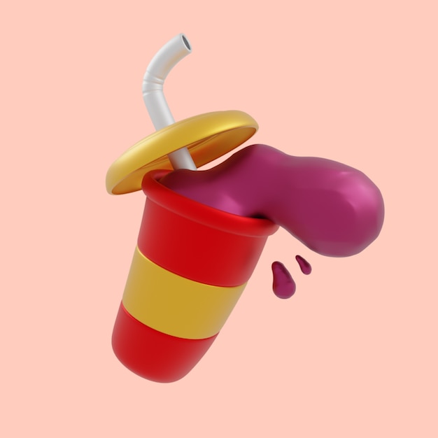 Иллюстрация значка шаржа напитка соды 3D. 3D еда напиток значок концепция изолированные премиум дизайн. Плоский мультяшном стиле