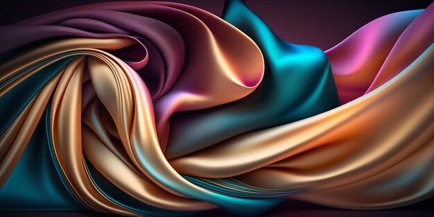 3D Soft silk abstract colorful waves on a pastel background