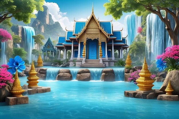 3d Songkran festival background in thailand water festival 3d with with blue water splash