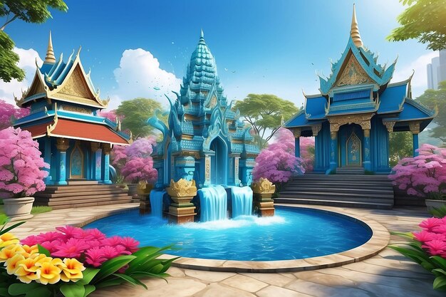 3d Songkran festival background in thailand water festival 3d with with blue water