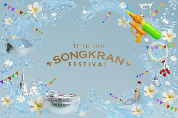 3d Songkran-festivalachtergrond in het waterfestival van thailand