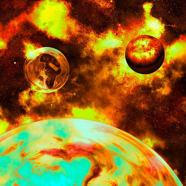 3d space background with fictional planets and nebula