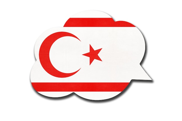 3d speech bubble with cypriot national flag isolated on white background. Speak and learn Turkish language. Symbol of Northern Cyprus or TRNC country. World communication sign.