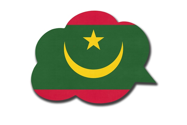 3d speech bubble with Mauritanian national flag isolated on white background. Symbol of Mauritania country. World communication sign.