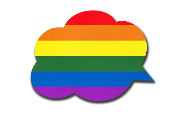 Photo 3d speech bubble with rainbow flag lgbt flag isolated on white background. symbol of gay pride flag.