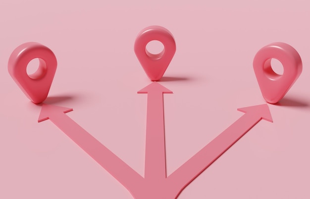 3D Split arrow to map pin icon, business expansion, open company branches or new franchise concept.