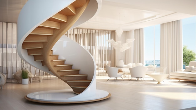 A 3d sprial starircase architectural rendering