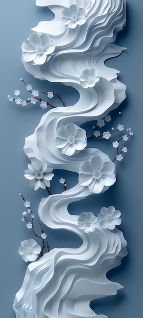 3d spring abstract illustration design with paper cutout style