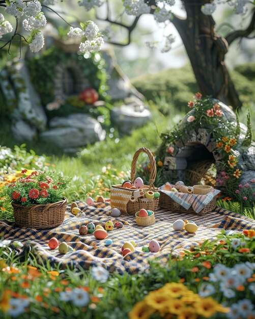 Photo a 3d spring picnic scene