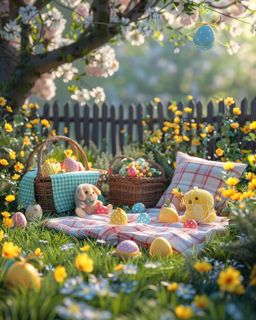 Photo a 3d spring picnic scene