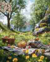 Photo a 3d spring picnic scene